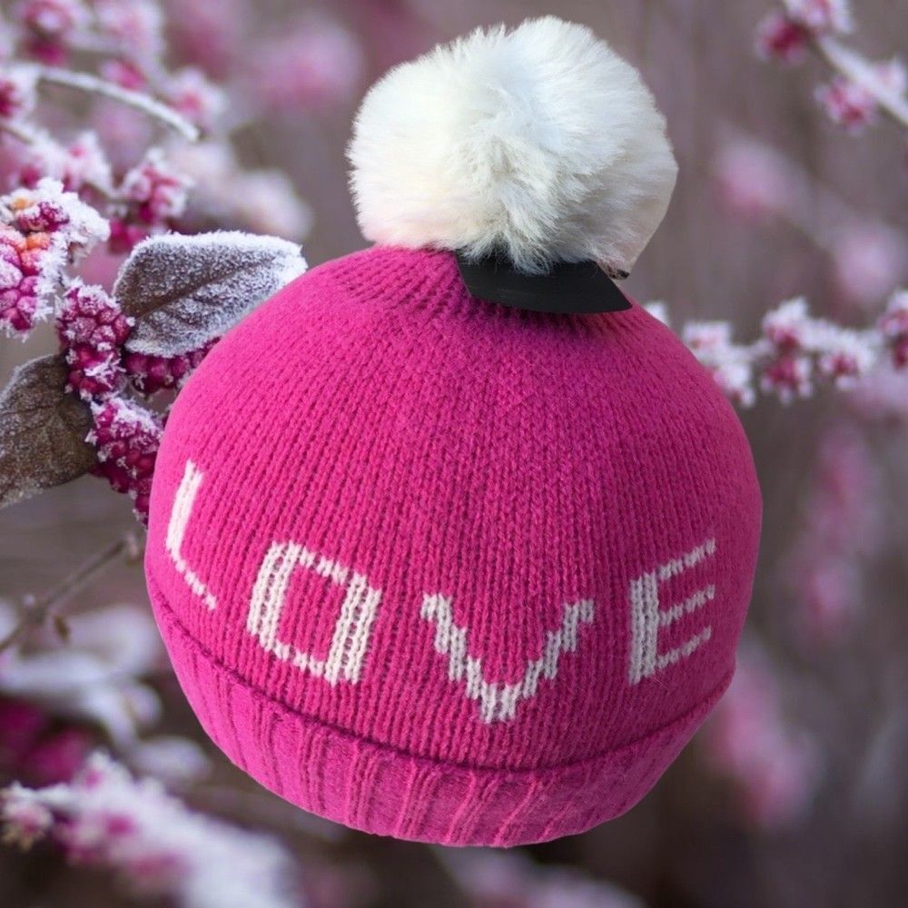 Doeverything Inlove Pink W/White Faux Fur Pom-Pom Cozy Fall-Winter BennieHat NEW
